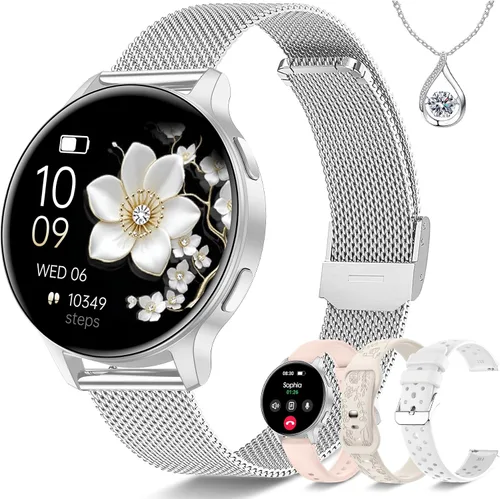 Vista 9 de Reloj inteligente para mujer, rastreador de actividad física HD de 1.27 pulgadas con 4 bandas y juego de regalo de collar, monitor de sueño SpO2