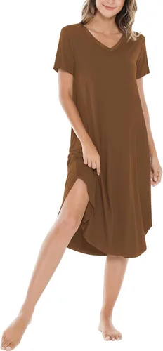 Vista 48 de NACHILA Bamboo Viscose Nightgowns for Women Cooling Short Sleeve Sleepshirt A-aqua Green