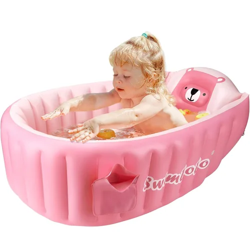 Vista 7 de Tina de baño inflable para niños pequeños, asiento central con cojín grueso antideslizante de seguridad, tina de baño portátil para viajes, piscina
