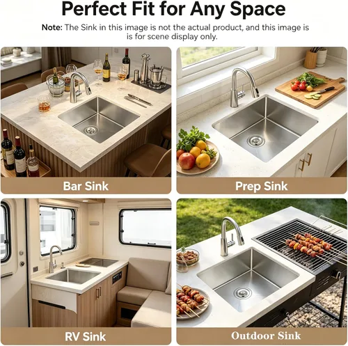 Vista 5 de Mocoloo Fregadero de barra bajo encimera de 13 pulgadas color negro plomizo – Fregadero de cocina pequeño de acero inoxidable T304 de 13 x 15