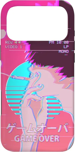 Vista 22 de Funda retro para iPhone 16 Vaporwave Aesthetic Emo Anime Boy Sad Game Over Lofi