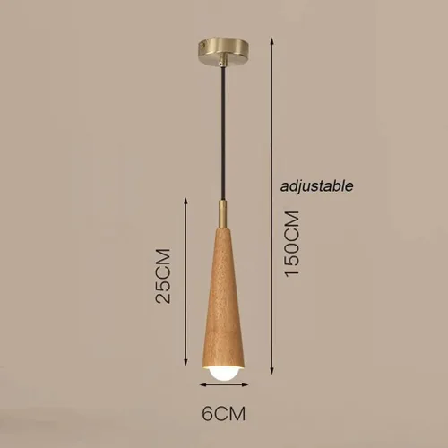 Vista 6 de Lámpara colgante pequeña de madera retro de granja, lámpara de suspensión ajustable con pantalla cónica de madera, lámpara colgante de techo