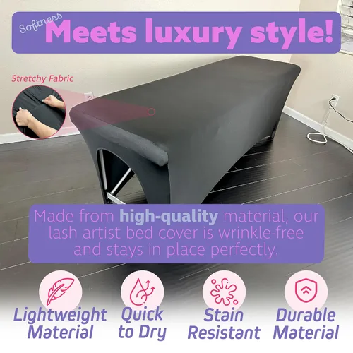 Vista 2 de Funda para mesa de masaje, funda elástica negra de 6 pies para cama de masaje, cubierta de cama de pestañas para spa o salón, envoltura de mesa