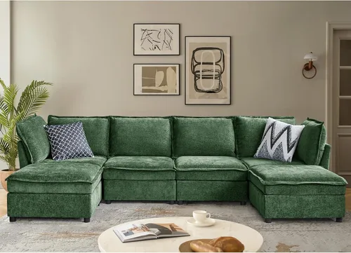 Vista 24 de HULALA HOME Sofá seccional modular, sofá grande en forma de U de 8 asientos con otomano de almacenamiento, sofá cómodo de chenilla con asiento