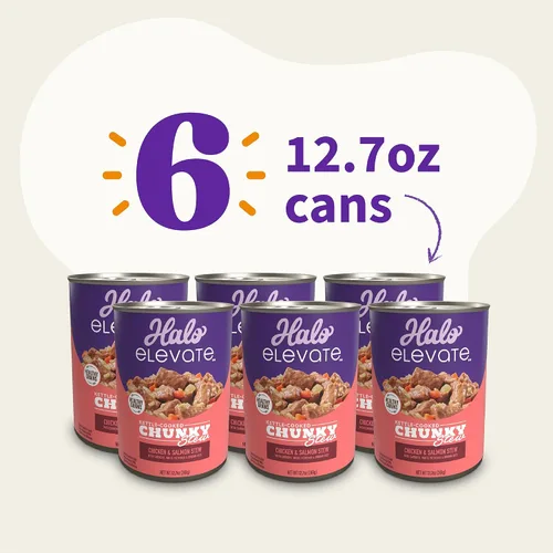 Vista 2 de Halo Elevate - Comida húmeda para perros, hervidor de hervidor de pollo y salmón grueso cocido, comida enlatada de granos saludables para perros