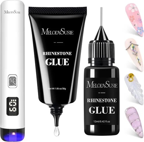 Vista 9 de MelodySusie - Kit de luz UV de mano rosa para uñas de gel y pegamento de diamantes de imitación A-Rosa