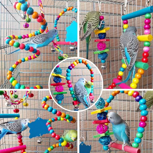Vista 6 de Juguetes de cacatúa, periquitos para pájaros, accesorios de jaula de periquitos ESRISE