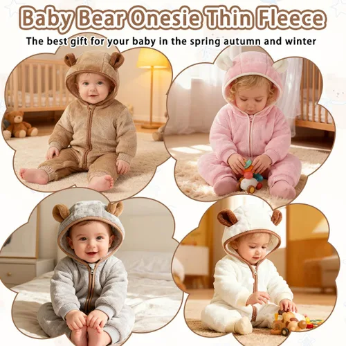 Vista 7 de Fairy Baby Newborn Baby Bear Outfit Suit Thin Fleece Jumpsuit Romper Hooded Winter Clothes Snowsuit Coat Infant Girls Boys