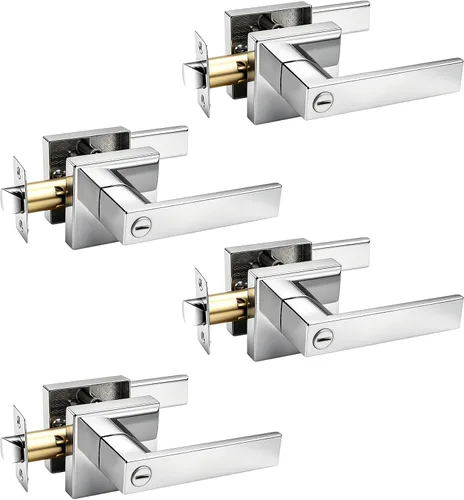 Vista 18 de Gobrico 1 paquete de manijas cuadradas de privacidad para puerta en acabado negro mate, manijas interiores sin llave, reversibles para puertas