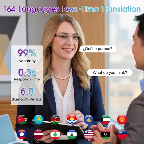 Vista 4 de Gafas de Traducción con IA, Gafas Bluetooth con Traductor en Tiempo Real para 164 Idiomas, Gafas Bluetooth Fotocromáticas con Bisagra de Resorte