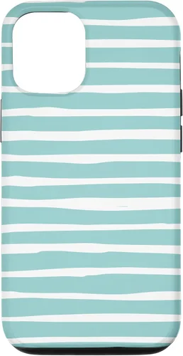 Vista 26 de iPhone 16 Cute Pastel Mint Green Aqua & White Wavy Stripe Case