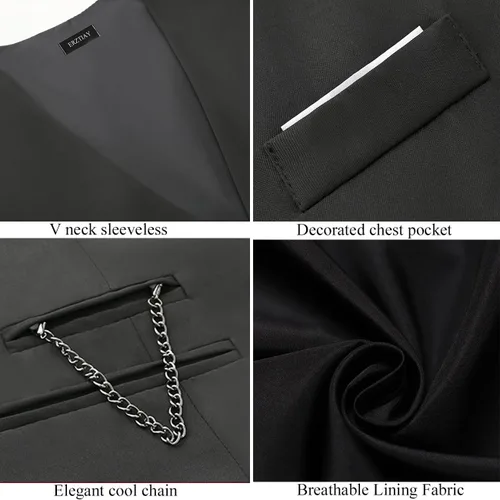 Vista 6 de Vestido formal para hombre, de negocios, ajustado, sin mangas, chaqueta de traje, chaleco chaleco