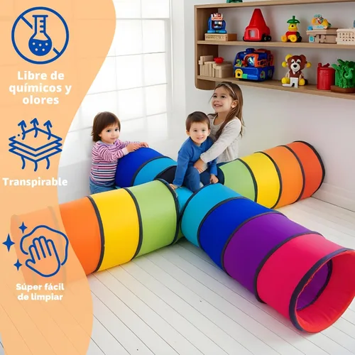 Vista 2 de Túnel XXL para niños de 98 pulgadas Tienda de campaña de túnel para niños pequeños 4 túneles de juego para niños Túnel de arrastre desplegable