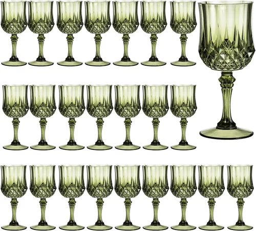 Vista 13 de Copas de vino de plástico de 7 onzas, 10 vasos de vino reutilizables ámbar, copas de champán vintage, copas de agua de cristal de plástico