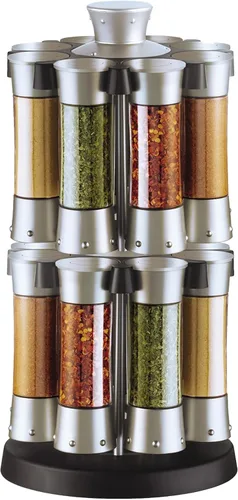 Vista 6 de KitchenArt Estante para especias, carrusel de especias de plástico de medición automática Elite, 8 tarros de especias, plateado
