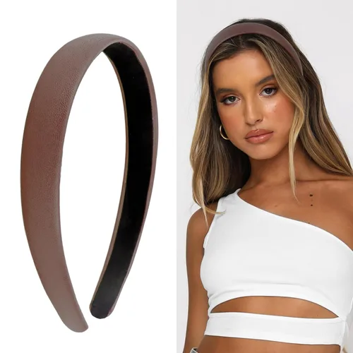 Vista 7 de Wecoe Diademas negras para mujeres de 0.78 pulgadas, estrecha diadema de piel sintética para mujeres y niñas, diadema fina antideslizante a la moda