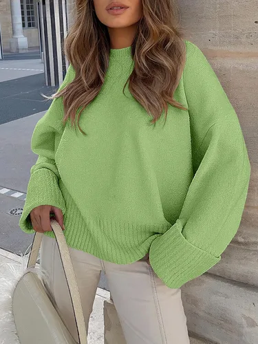 Vista 82 de LOGENE Suéter de gran tamaño para mujer, cuello redondo, manga larga, suave, mullido, suéter de punto 2025 para otoño e invierno