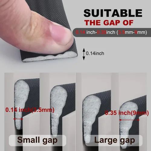 Vista 5 de 118 Pulgadas de Tira de Sellado de Puerta con Forma de Cuña, Burlete Insonorizante, Relleno de Espacios Elegante y Ahorro de Energía, Tapón