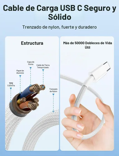 Vista 6 de 240W Braided USB C to USB C Cable, 6Ft+10Ft