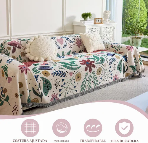 Vista 6 de VANJOROY Cobija fina bohemia, 100% algodón tejido a mano sudoccidental con decoración floral de granja reversible, cobija para todas las estaciones