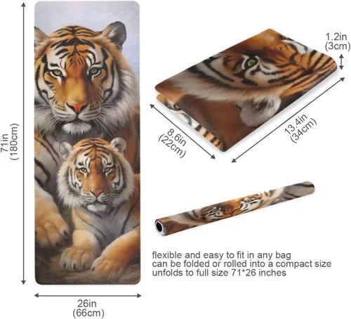 Vista 5 de Kigai Tiger on Grass - Tapete de yoga antideslizante – Esterilla plegable de viaje con bolsa de almacenamiento para todo tipo de yoga, pilates