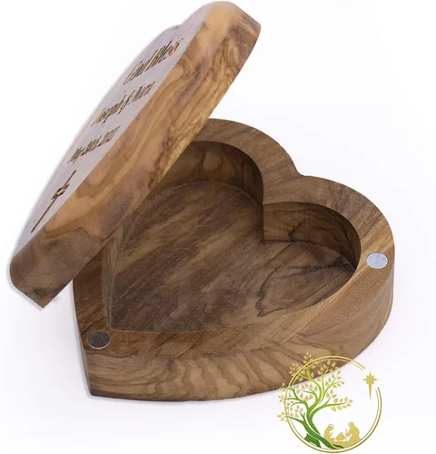 Vista 4 de Caja de corazón personalizada Caja de rosario de madera personalizada con cualquier mensaje - Regalo religioso para la comunión de confirmación