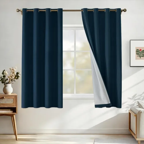 Vista 58 de Cortinas 100% opacas para dormitorio, cortinas opacas de 63 pulgadas de largo, cortinas opacas de lino para sala de estar, cortinas con ojales