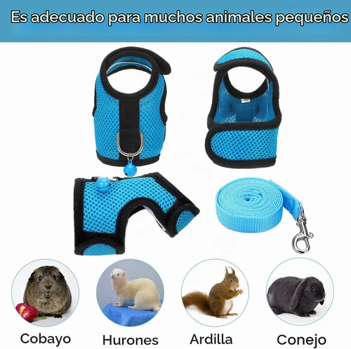 Vista 3 de SATINIOR 2 juegos de arnés y correa ajustable de malla suave para conejillo de indias, chaleco cómodo para bebés hurones, ratas, hámster, conejo