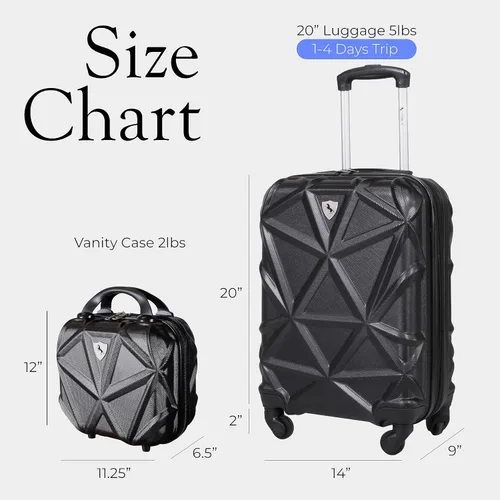 Vista 2 de AMKA Juego de equipaje giratorio extensible Gem Hardside, Negro -, Spinner de mano extensible Hardside con estuche cosmético incluido