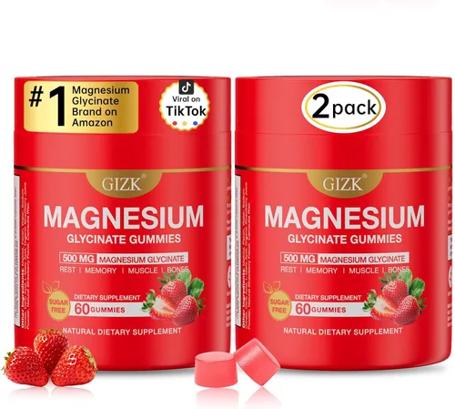 Vista 13 de Gomitas de glicinato de magnesio de 500 mg - Gomitas de magnesio sin azúcar para dormir, estrés, apoyo muscular y nervioso - para adultos y niños