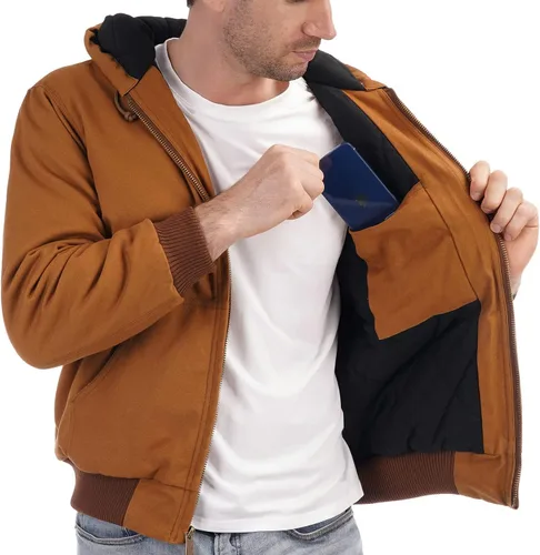Vista 5 de Chaqueta deportiva acolchada con forro de franela para hombre, impermeable, de algodón, con capucha, abrigo de invierno