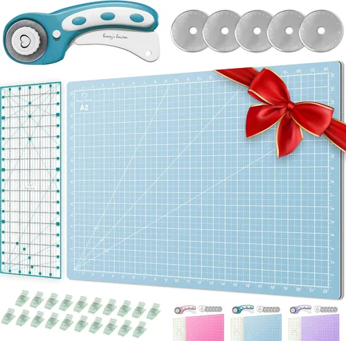 Vista 19 de Juego de cortador giratorio - Kit de acolchado incl. Cortador de tela de 45 mm, 5 cuchillas de repuesto - Ideal para manualidades, costura, parcheo