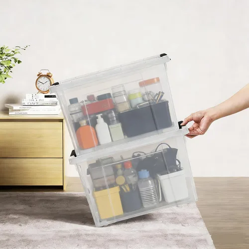 Vista 4 de Caja de almacenamiento con pestillo de 22 cuartos de galón, contenedor apilable con tapa de pestillo, contenedor de almacenamiento de plástico