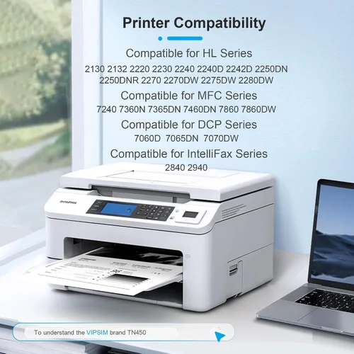 Vista 2 de TN450 - Cartucho de tóner para impresora Brother, repuesto para Brother TN450 TN420 TN-450 TN-420 a compatible con HL-2270DW HL-2280DW HL-2230