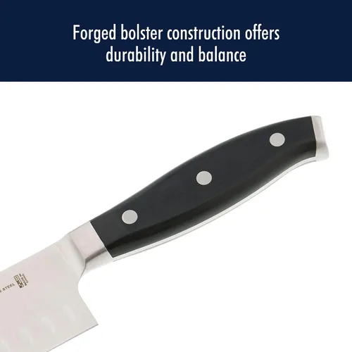 Vista 8 de Henckels Cuchillo Santoku Forjado Premio de Borde Hueco, 7 pulgadas, Negro/Acero Inoxidable