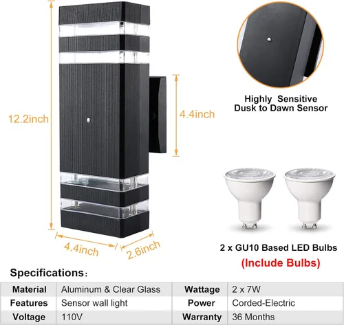 Vista 5 de Iluminación al Aire Libre de Anochecer al Amanecer, Lámpara de Pared para Porche, Lámparas de Pared al Aire Libre para Patio, Impermeable, Lámpara