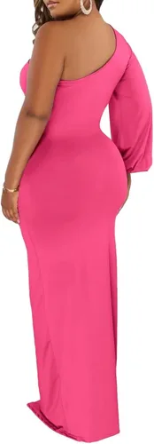 Vista 2 de Aro Lora Vestido largo sexy de un hombro fruncido con abertura lateral para mujer