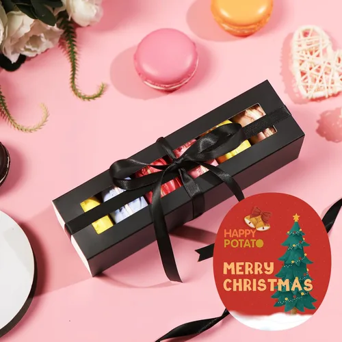 Vista 7 de HAPPY POTATO Paquete de 25 cajas de macarrones para 6, 7.2 x 1.9 x 1.9 pulgadas, cajas de embalaje de macarrones, cajas de macarrón negro