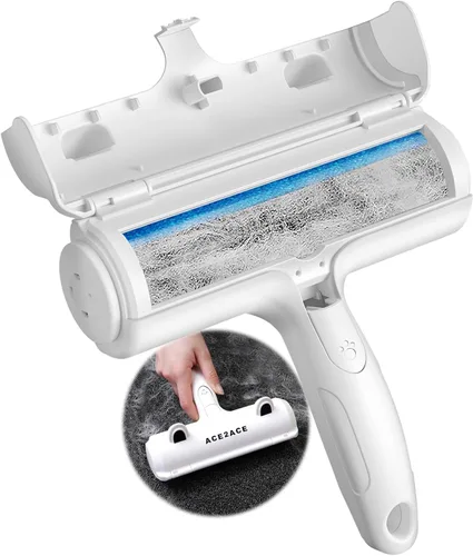 Vista 8 de ACE2ACE - Removedor de pelo de mascotas, rodillo reutilizable para pelos de gatos y perros, color azul Self Clean Cat Hair Remover with Dust Bin