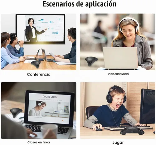 Vista 8 de Altavoz de conferencia USB con micrófono omnidireccional 360 para 8-10 personas, reducción de ruido DSP inteligente para reuniones de video (gris)