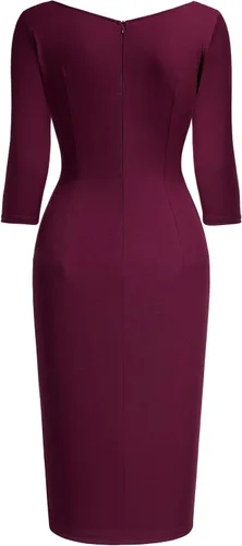 Vista 3 de AISIZE - Vestido ajustado retro con cuello en V, entallado y elasticado para mujer