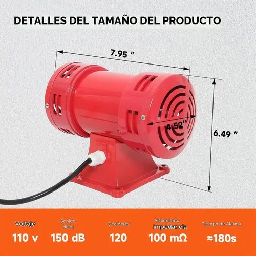 Vista 3 de YaeCCC Sirena Antiaérea, Sirena Eléctrica de Motor de 110V - 150db, Súper Ruidosa para Casa y Exterior
