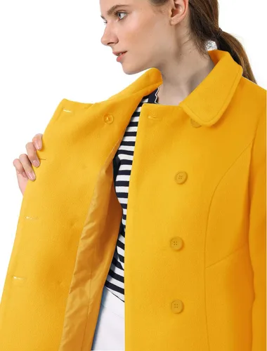 Vista 6 de Allegra K - Gabardina larga de invierno con cuello Peter Pan y botonadura doble para mujer