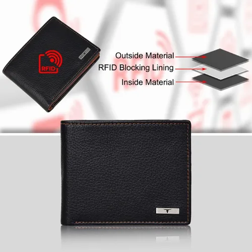 Vista 7 de Urban Forest Kyle RFID bloqueo de cuero cartera para hombres NegroRedwood UBF130BLR1037