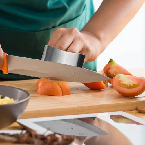 Vista 5 de 4 protectores de dedos para cortar herramientas de cocina, protectores de dedos para cortar alimentos, protector de dedos de acero inoxidable
