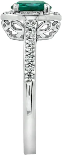 Vista 3 de Tienda Collection Platinum or Gold Plated Sterling Silver Round Halo Ring Made with Infinite Elements Zirconia