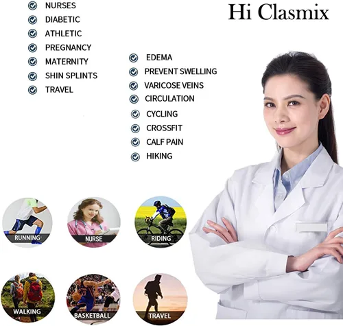 Vista 7 de Hi Clasmix Calcetines de compresión médica graduados para mujeres y hombres, recuperación de circulación, hasta la rodilla, calcetines atléticos