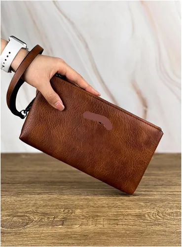 Vista 6 de Bolso de mano retro para hombre, cartera de negocios, gran capacidad, doble compartimento, cremallera