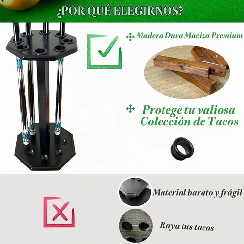 Vista 6 de Soporte para tacos de billar independiente, accesorios de mesa de billar con capacidad para 8 tacos, soporte para tacos de billar, soporte de pie