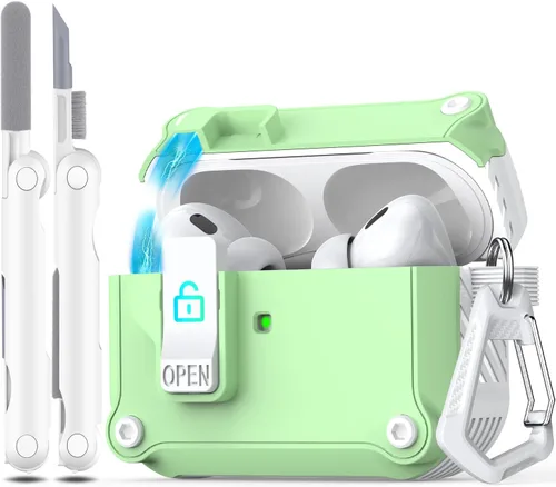 Vista 110 de R-fun Funda de carga compatible con AirPods de 2ª generación 2019, 1ª generación 2016, protección completa contra caídas, tapa desplegable